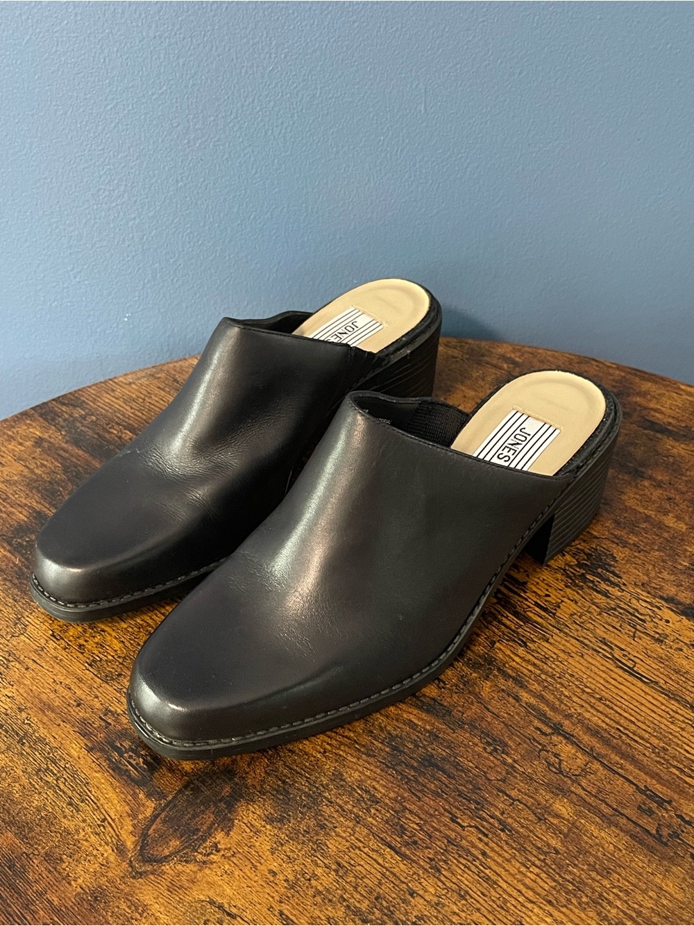 Jones New York Black Leather Slip-On Mule Clogs